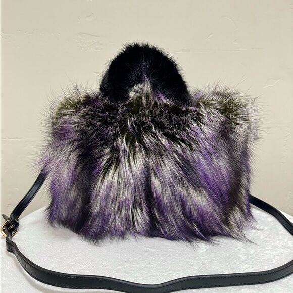 3 Tone Color Gradient Stunning Dyed Real Fox Fur With Mink Fur Handle Satchel - Picture 1 of 16